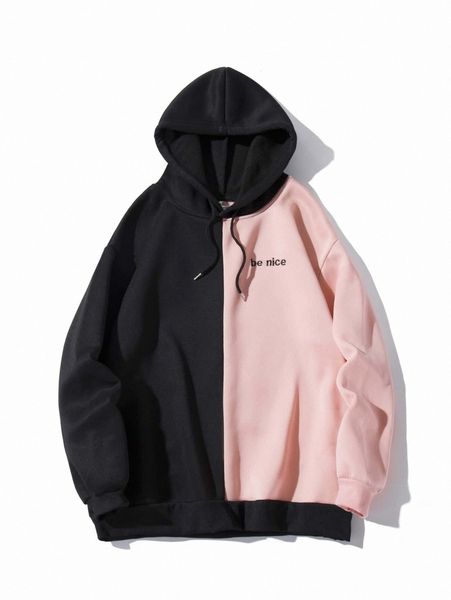 men colorblock slogan embroidery drawstring hoodie m5u6#, Black
men colorblock slogan embroidery drawstring hoodie m5u6#, Black