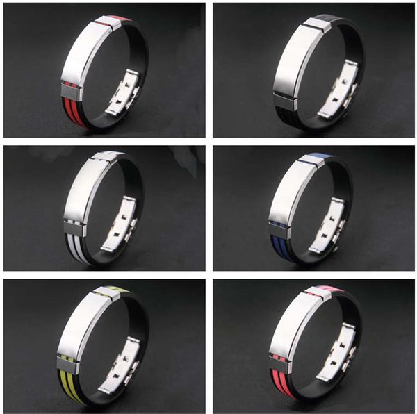 men's double loop widened smooth plate silicone stainless steel bracelet gsfb370 mix order 20 pieces a lot charm bracelets, Black
men's double loop widened smooth plate silicone stainless steel bracelet gsfb370 mix order 20 pieces a lot charm bracelets, Black