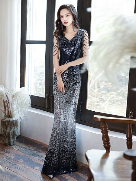 evening dresses v-neck floor-length prom dress beading mermaid dresses woman party night sequin formal skirt, Black
evening dresses v-neck floor-length prom dress beading mermaid dresses woman party night sequin formal skirt, Black
