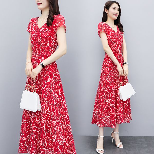Summer Plus Size Chiffton Floral Print Short Sleeve V-neck Tea-length A-line Red Black Waist Thin Big Swing Coctail Dress 9825 party
Summer Plus Size Chiffton Floral Print Short Sleeve V-neck Tea-length A-line Red Black Waist Thin Big Swing Coctail Dress 9825 party