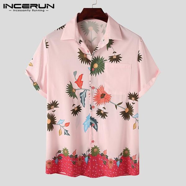 men's casual shirts man floral loose camisa leisure button blusas incerun 2021 summer printed men short sleeve turn down collar blouse, White;black 
men's casual shirts man floral loose camisa leisure button blusas incerun 2021 summer printed men short sleeve turn down collar blouse, White;black