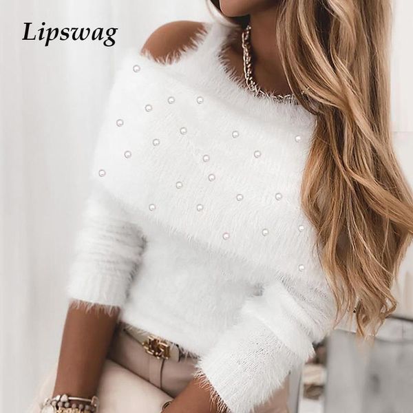 women's sweaters women pearl off shoulder halter sweater ladies spring winter solid color long sleeve fluffy elegant pullover jump, White;black
women's sweaters women pearl off shoulder halter sweater ladies spring winter solid color long sleeve fluffy elegant pullover jump, White;black