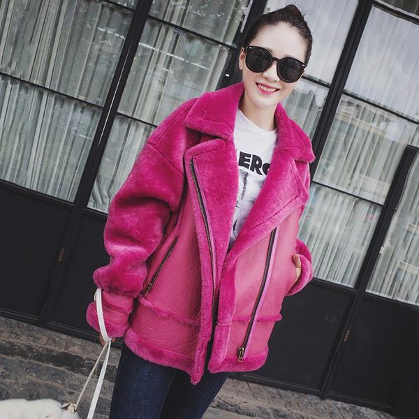 women's leather & faux real wool coat s brand simple temperament plue size thick warm fur overcoat collar merino sheep teddy, Black
women's leather & faux real wool coat s brand simple temperament plue size thick warm fur overcoat collar merino sheep teddy, Black