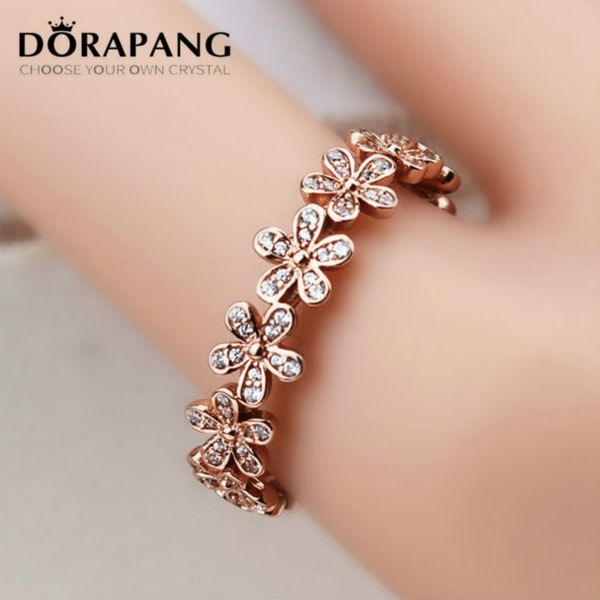2021 new 925 sterling silver european style charm jewelry rose gold plated dazzling daisy band ring with clear cz for women jz009