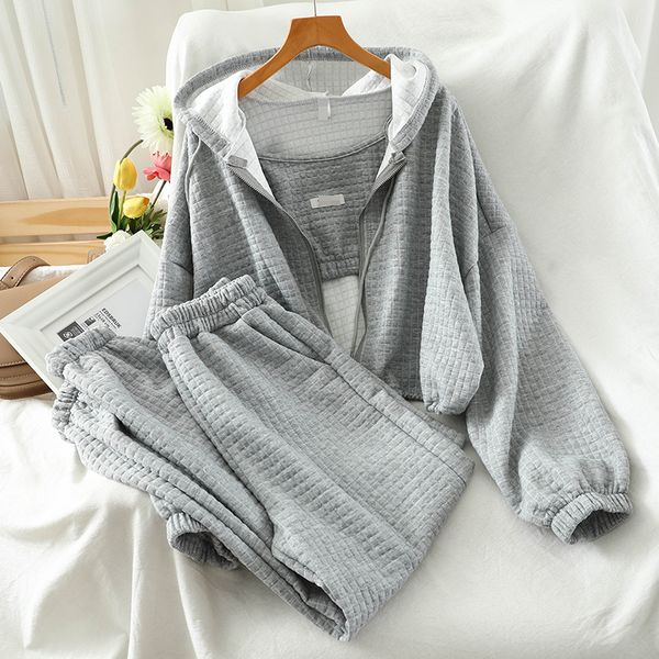 2021 new sporty casual 3-piece suit autumn ultra-short sling hooded sweater coat with feet long pants three-piece female zvhw, Gray
2021 new sporty casual 3-piece suit autumn ultra-short sling hooded sweater coat with feet long pants three-piece female zvhw, Gray