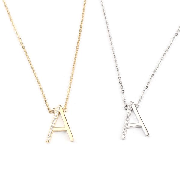 925 sterling silver micro pave necklace silver color capital alphabet/ letter message " a " clear rhinestone 41cm long, 1 piece q0
925 sterling silver micro pave necklace silver color capital alphabet/ letter message " a " clear rhinestone 41cm long, 1 piece q0