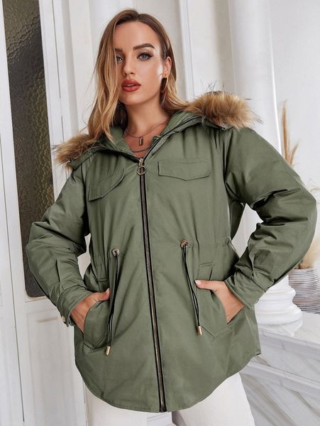 ziai drawstring waist raglan sleeve zipper up hooded parker coat b972#, Black
ziai drawstring waist raglan sleeve zipper up hooded parker coat b972#, Black