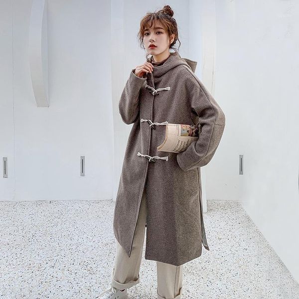 2020 new winter women wool blends long coat hom button hooded plover students coats outerwear brown meters apricot 6691, Black 
2020 new winter women wool blends long coat hom button hooded plover students coats outerwear brown meters apricot 6691, Black