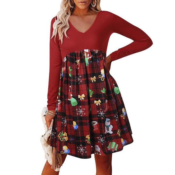 casual dresses women autumn long sleeve v-neck christmas printed dress ladies high waist plaid splicing a-line, Black;gray
casual dresses women autumn long sleeve v-neck christmas printed dress ladies high waist plaid splicing a-line, Black;gray