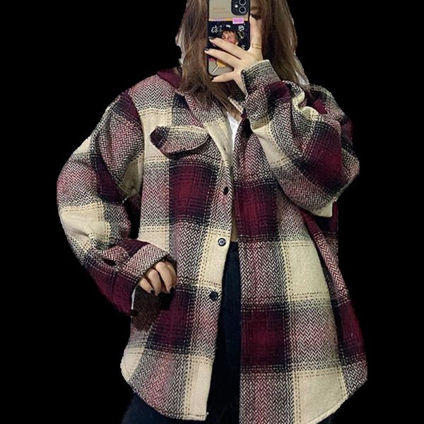 2021 new womens single button curved hem wool blend plaid shirt jackets overshirts n1t9, Black
2021 new womens single button curved hem wool blend plaid shirt jackets overshirts n1t9, Black
