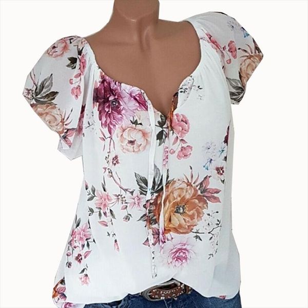 chiffon blouse 2019 fashion short sleeve women blouses v collar floral print office shirt casual blusas chemise femme, White
chiffon blouse 2019 fashion short sleeve women blouses v collar floral print office shirt casual blusas chemise femme, White