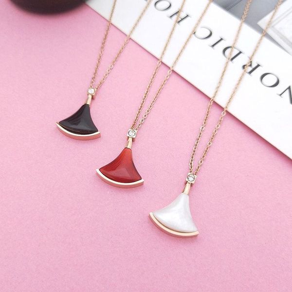 pendant necklaces fashion elegant rose gold titanium little red dress sector mother of pearl necklace women, Silver
pendant necklaces fashion elegant rose gold titanium little red dress sector mother of pearl necklace women, Silver
