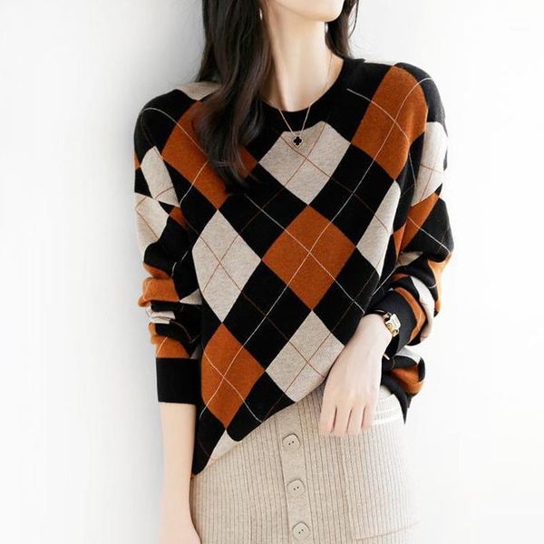 lucyever plaid women sweater loose autumn long sleeve o neck knitted jumper causal winter soft office ladies sueter mujer 20201, White;black
lucyever plaid women sweater loose autumn long sleeve o neck knitted jumper causal winter soft office ladies sueter mujer 20201, White;black