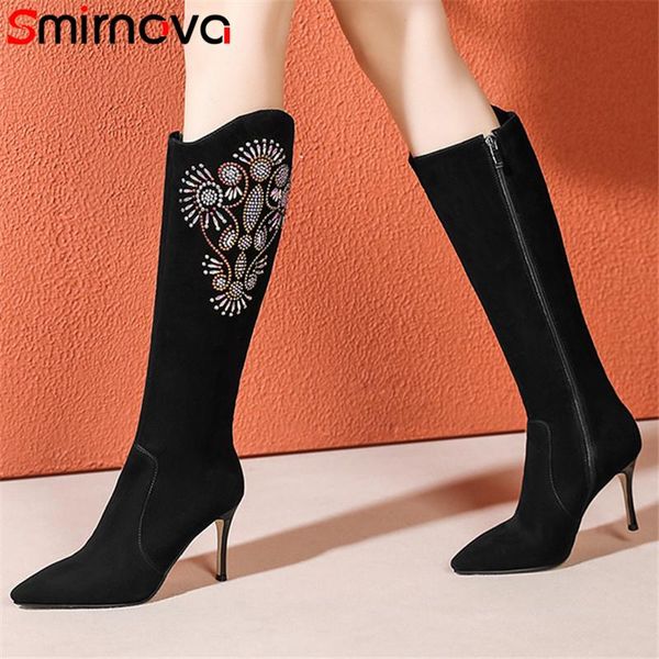 smirnova suede leather knee high boots women crystal pointed toe zipper thin high heels party shoes ladies, Black
smirnova suede leather knee high boots women crystal pointed toe zipper thin high heels party shoes ladies, Black