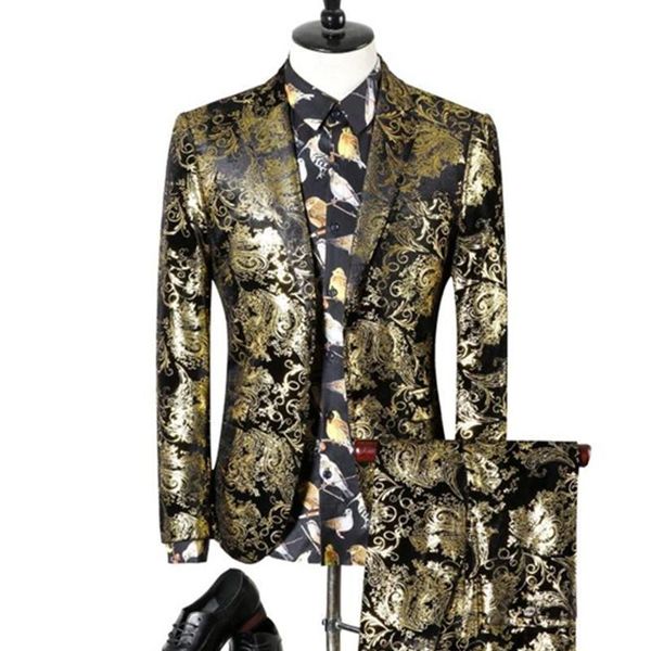 men's suits & blazers 2 pieces sets jacket pants set / 2021 fashion boutique gold pattern business coat trousers, White;black
men's suits & blazers 2 pieces sets jacket pants set / 2021 fashion boutique gold pattern business coat trousers, White;black