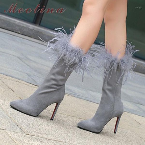 meotina winter boots women mid calf boots real fur thin high heels high heels zipper ladies shoes gray black 34-431
meotina winter boots women mid calf boots real fur thin high heels high heels zipper ladies shoes gray black 34-431