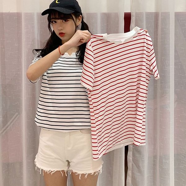 summer women's casual loose round neck wild new striped retro short-sleeved t-shirt, White
summer women's casual loose round neck wild new striped retro short-sleeved t-shirt, White