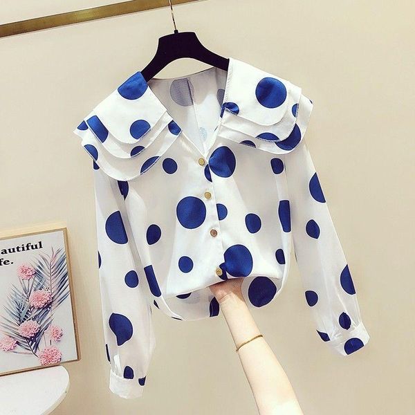 2021 new spring women shirt autumn all-match loose long sleeve chiffon blue wave point elegant plus size female blouse, White
2021 new spring women shirt autumn all-match loose long sleeve chiffon blue wave point elegant plus size female blouse, White
