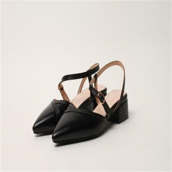 2021 new summer mixed chunky youth semi-tall stiletto buckle women's sandals 62es, Black