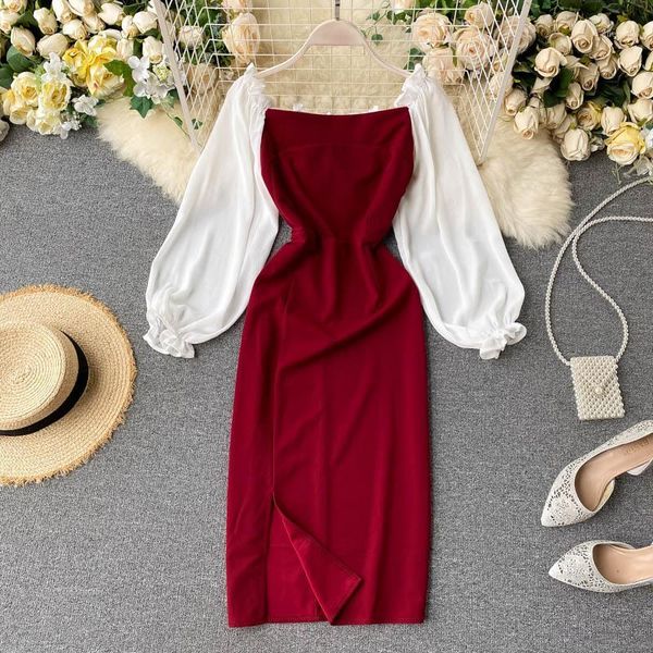 elegant off shoulder women dress long puff sleeve solid a-line dresses woman autumn slash neck split party dress1, Black;gray
elegant off shoulder women dress long puff sleeve solid a-line dresses woman autumn slash neck split party dress1, Black;gray
