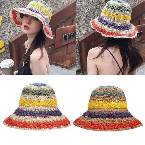 women handmade crochet straw sun hat rainbow colorful stripe sunscreen beach cap 28gd, Blue;gray
women handmade crochet straw sun hat rainbow colorful stripe sunscreen beach cap 28gd, Blue;gray