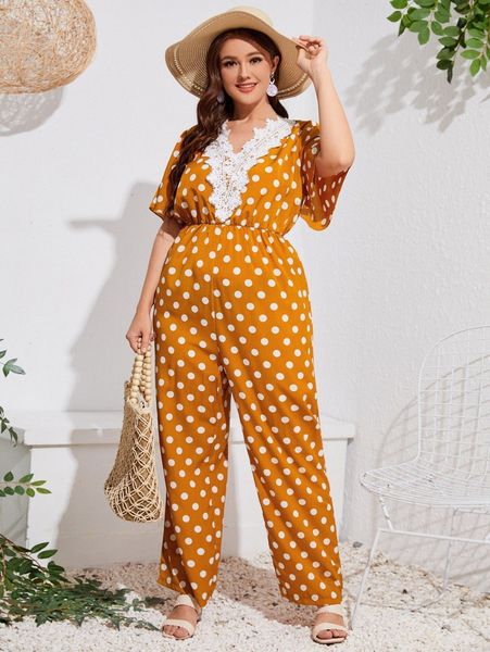 plus polka dot guipure lace panel jumpsuit 92eb#, Black
plus polka dot guipure lace panel jumpsuit 92eb#, Black