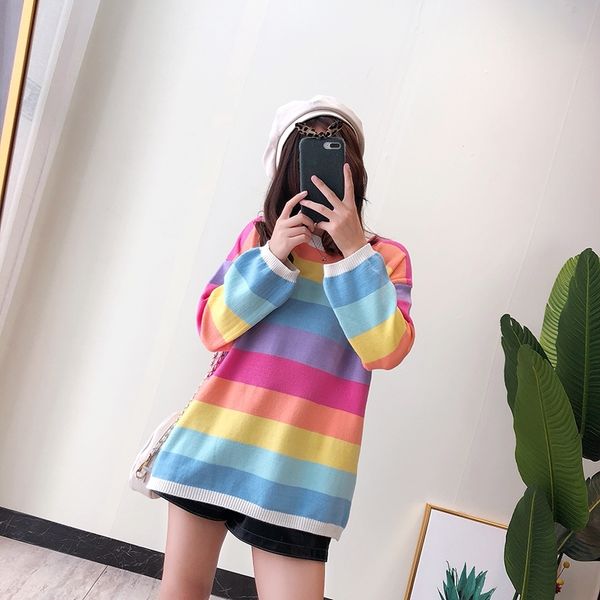 heliar autumn winter rainbow stripe new ins knit sweater long sleeve relaxed lazy style women o neck pullovers y200910, White;black
heliar autumn winter rainbow stripe new ins knit sweater long sleeve relaxed lazy style women o neck pullovers y200910, White;black