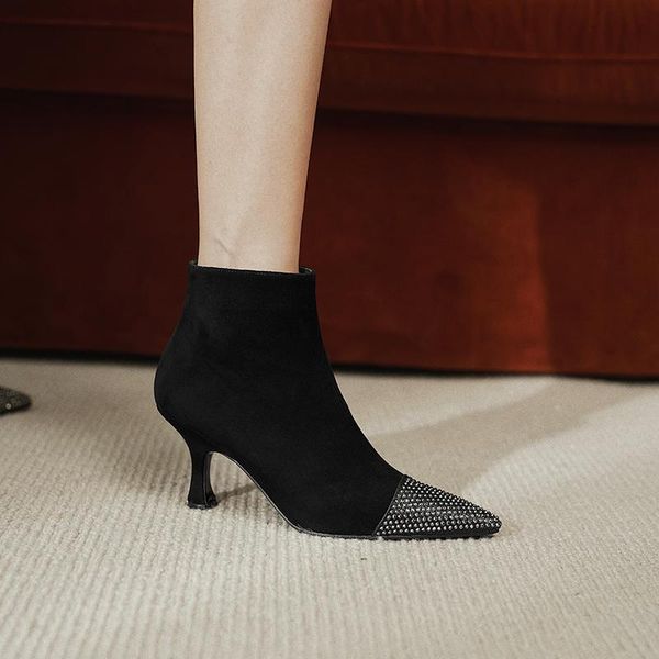 genuine leather crystal pointed toe women's ankle boots retro high heels pumps wedding night club shoes woman, Black
genuine leather crystal pointed toe women's ankle boots retro high heels pumps wedding night club shoes woman, Black