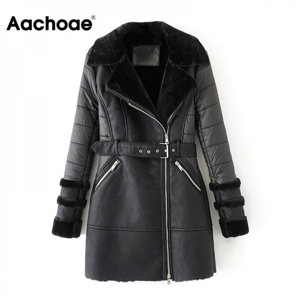 aachoae women thick warm black coat winter autumn long sleeve chic faux leather jacket lady zipper sashes stylish midi long coat 201223
aachoae women thick warm black coat winter autumn long sleeve chic faux leather jacket lady zipper sashes stylish midi long coat 201223