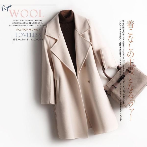 women's wool & blends 2021 double-sided overcoat middle long high-end woolen hepburn style, Black
women's wool & blends 2021 double-sided overcoat middle long high-end woolen hepburn style, Black