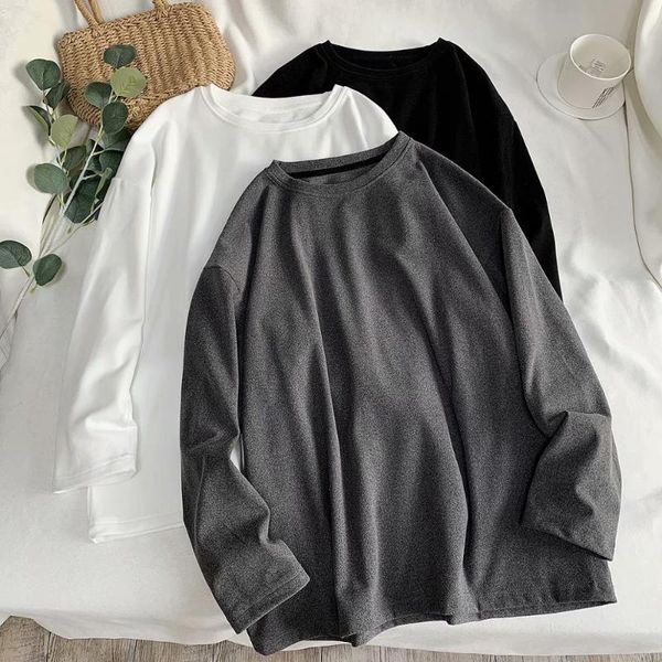 women basic with o-neck solid color long sleeve cotton shirts femme casual thick loose oversize top, White
women basic with o-neck solid color long sleeve cotton shirts femme casual thick loose oversize top, White