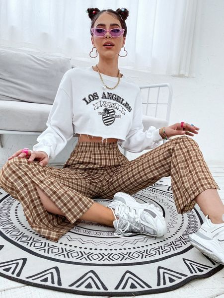 split hem plaid pants c39d#, Black;white
split hem plaid pants c39d#, Black;white