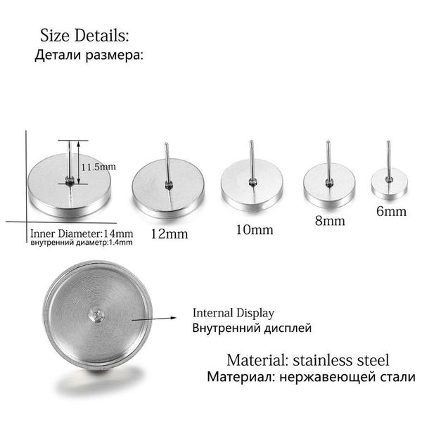 10pcs/lot 6mm - 14mm thicken stainless steel blank earring base cabochon cameo settings bezel tray for jewelry making supplies q qylrku, Black
10pcs/lot 6mm - 14mm thicken stainless steel blank earring base cabochon cameo settings bezel tray for jewelry making supplies q qylrku, Black