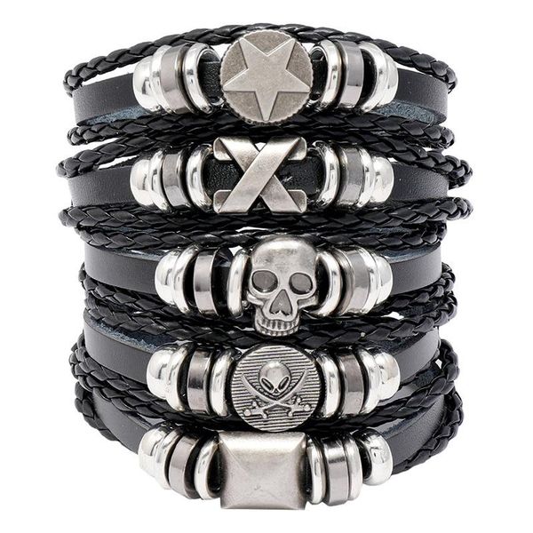 charm bracelets men's leather braided bracelet retro style multi-layer star skull cross handmade gift jewelry, Golden;silver
charm bracelets men's leather braided bracelet retro style multi-layer star skull cross handmade gift jewelry, Golden;silver
