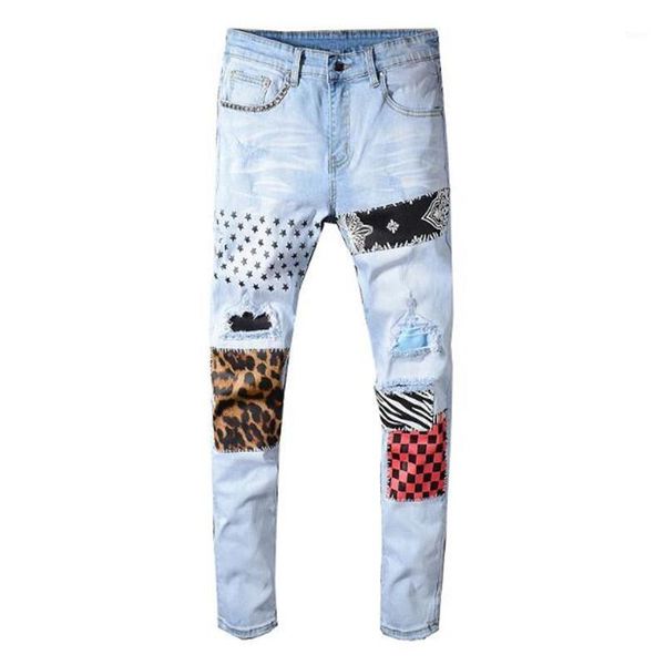 2020 new men's stars printed leopard patchwork rivet slim jeans light blue holes ripped skinny stretch denim pants trousers1
2020 new men's stars printed leopard patchwork rivet slim jeans light blue holes ripped skinny stretch denim pants trousers1