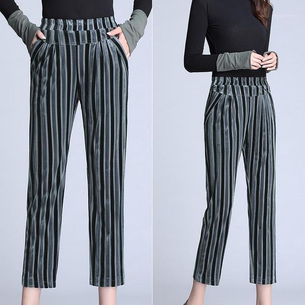 women's pants & capris velvet striped woman spring autumn female trouser high waist casual mama streetwear plus size trousers1, Black;white 
women's pants & capris velvet striped woman spring autumn female trouser high waist casual mama streetwear plus size trousers1, Black;white