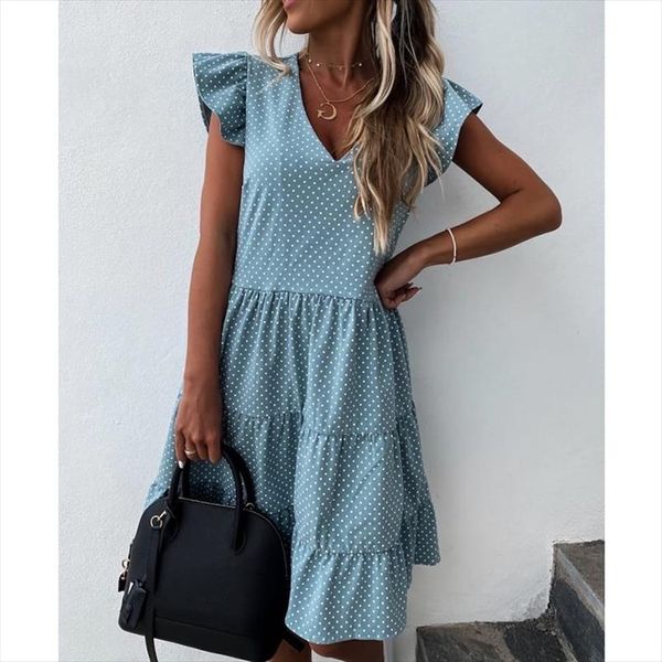 2021 women new summer sundress casual ruffles sleeves v neck dot elegant dresses drop shipping good quality, Black;gray
2021 women new summer sundress casual ruffles sleeves v neck dot elegant dresses drop shipping good quality, Black;gray