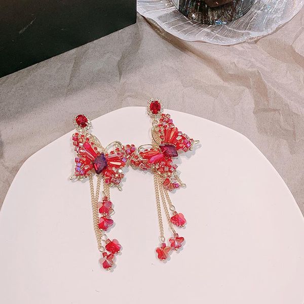 trendy red crystal butterfly earrings for women handmade dangle tassel earrings luxury bridal wedding jewelry, Silver
trendy red crystal butterfly earrings for women handmade dangle tassel earrings luxury bridal wedding jewelry, Silver