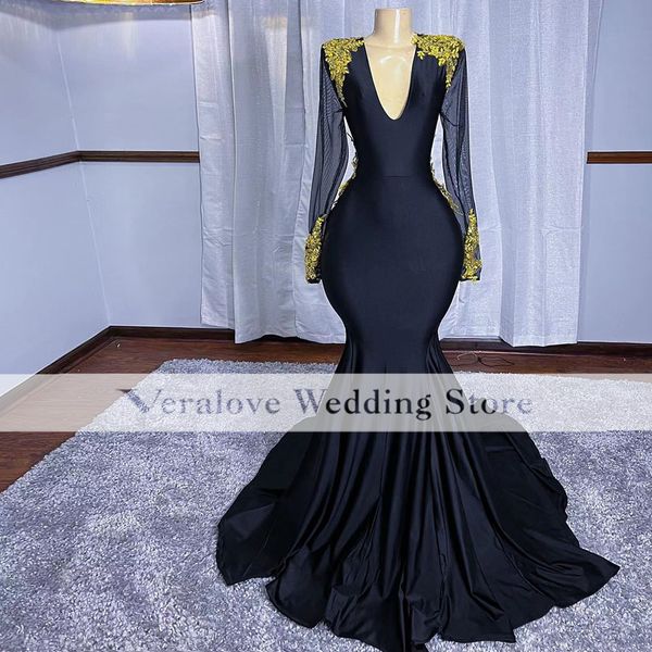 african prom dress mermaid v neck long sleeves satin girl occasion party gowns gold appliques evening wear vestidos, Black
african prom dress mermaid v neck long sleeves satin girl occasion party gowns gold appliques evening wear vestidos, Black