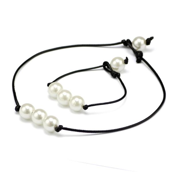 chains white freshwater pearl leather necklace choker set on natural black, Silver
chains white freshwater pearl leather necklace choker set on natural black, Silver