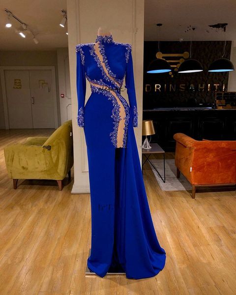 royal blue mermaid prom formal dresses 2021 long sleeve beaded applique slit high neck arabic trumpet occasion evening gown, Black
royal blue mermaid prom formal dresses 2021 long sleeve beaded applique slit high neck arabic trumpet occasion evening gown, Black