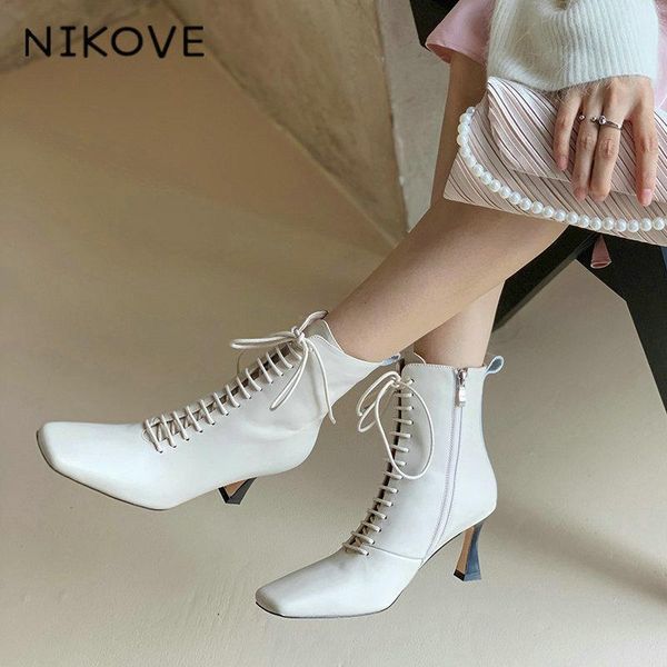 boots nikove 2021 ankle square toe lace up zipper women short cow leather thin high heel fashion ladies shoes size 34-39, Black
boots nikove 2021 ankle square toe lace up zipper women short cow leather thin high heel fashion ladies shoes size 34-39, Black