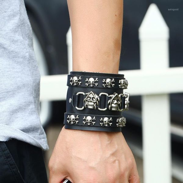 men genuine leather punk style bracelets exaggerated skull charm black cowhide wide bangles wristband jewelry gift1, Golden;silver
men genuine leather punk style bracelets exaggerated skull charm black cowhide wide bangles wristband jewelry gift1, Golden;silver