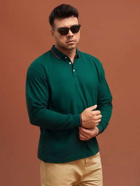 extended sizes men striped trim polo shirt 82jj#, White;black