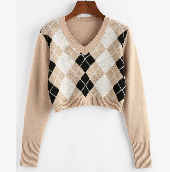 women fashion sweater casual women cute argyle v neck crop sweaters popular panelled streetwear blue pink khaki colors size s-xl, White;black
women fashion sweater casual women cute argyle v neck crop sweaters popular panelled streetwear blue pink khaki colors size s-xl, White;black