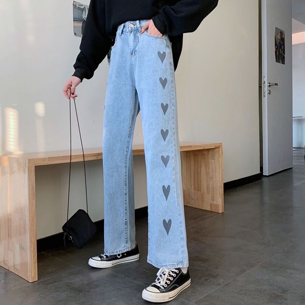 2021 for women college style cartoon love pattern print loose high waist wide leg pants vintage washed jeans beyi, Blue
2021 for women college style cartoon love pattern print loose high waist wide leg pants vintage washed jeans beyi, Blue