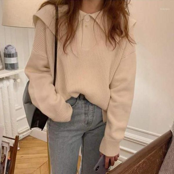 korean knitted sweater women turn down collar loose casual jumpers striped autumn pullovers single buttons outwear solid x4571, White;black
korean knitted sweater women turn down collar loose casual jumpers striped autumn pullovers single buttons outwear solid x4571, White;black
