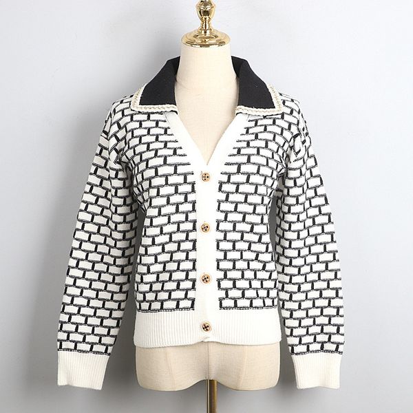 802 2020 autumn pullover regular long sleeve panelled sweater lapel neck black white fashion button sweater luxury sweater jianyi, White;black
