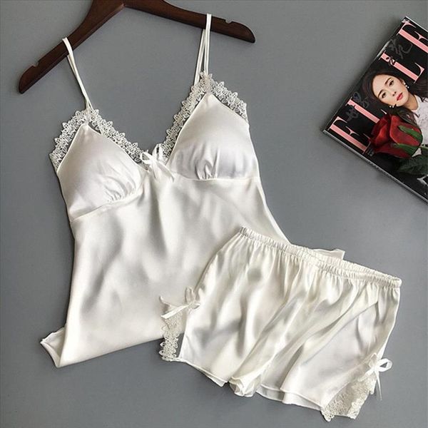 womens pajamas satin pajamas suit white lace v neck summer shorts suspenders chest cushion gathere, Gray
womens pajamas satin pajamas suit white lace v neck summer shorts suspenders chest cushion gathere, Gray