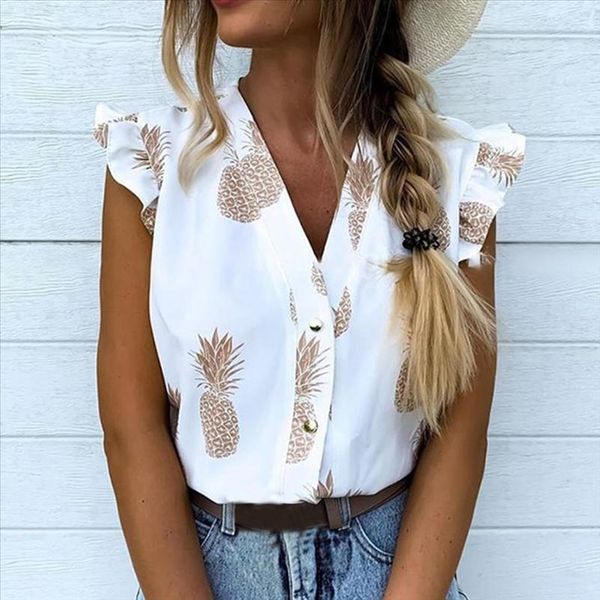 women summer shirt vacation leisure female holiday girls sweet shirt pineapple print ruffles sleeve casual ladies blouse, White
women summer shirt vacation leisure female holiday girls sweet shirt pineapple print ruffles sleeve casual ladies blouse, White